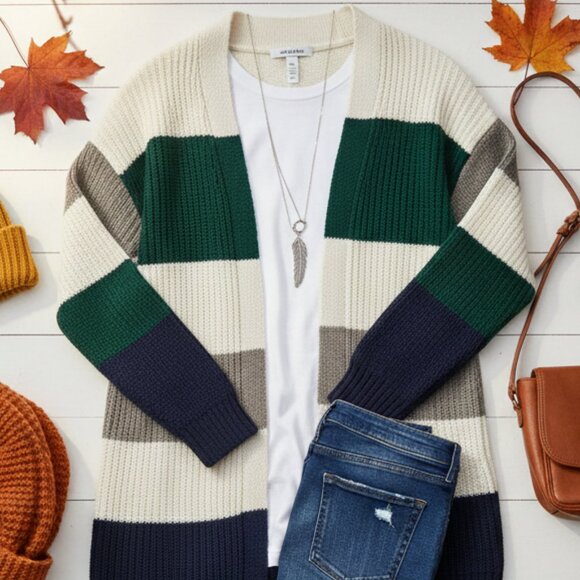 Evelyn Taylor Sweaters - Evelyn Taylor Open Front Colorblock Cardigan